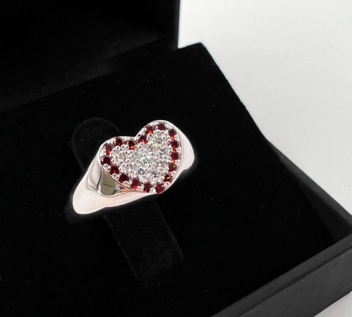 Garnet Diamonds Heart Chevaliere